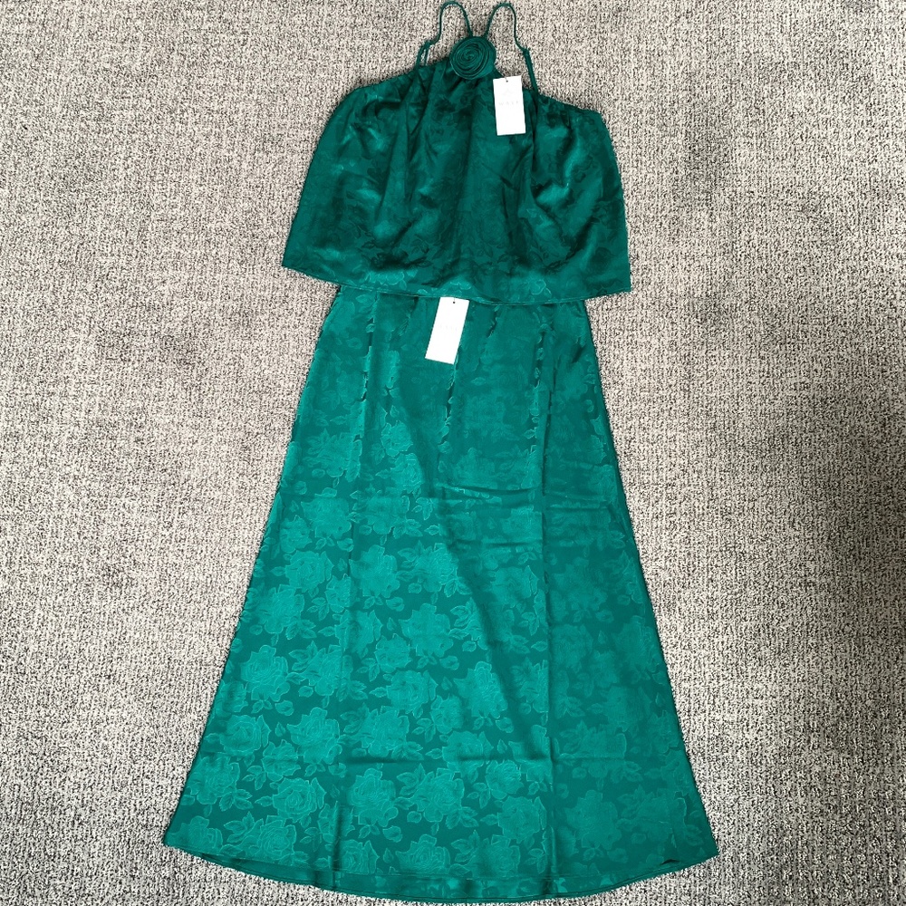 WAYF Green Floral Rosette Halter Top with Matching Skirt 2-PIECE SET